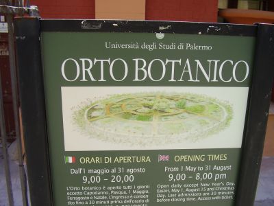 Orto Botanico in Palermo
Via Lincoln, 2/A - 90123 Palermo - Italy
+39 0916238234
http://ortobotanico.palermo.it
